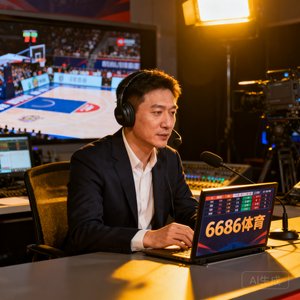 周先生，知名体育评论员，在直播间点评比赛时使用6686体育数据面板。
